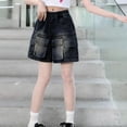thumbnail image 4 of DAETIROS Girls Cargo Shorts Faded Black Denim Elastic Waist Loose Fit Vintage Wash Youth Summer Sizes 6-16,Size 12-13T, 4 of 9