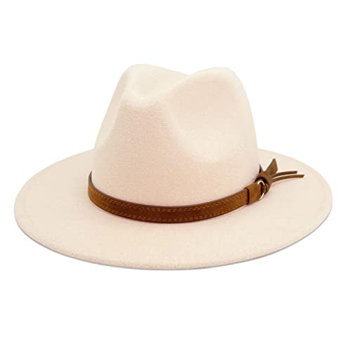 Lisianthus Men & Women Retro Wide Brim Felt Fedora Panama Hat with Belt 