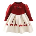 thumbnail image 2 of NAISIBABY Girls Midi Bow Dress, Velvet Lace Long Sleeve Knitted Patchwork Cute Princess Dress Wine 2-3T, 2 of 3