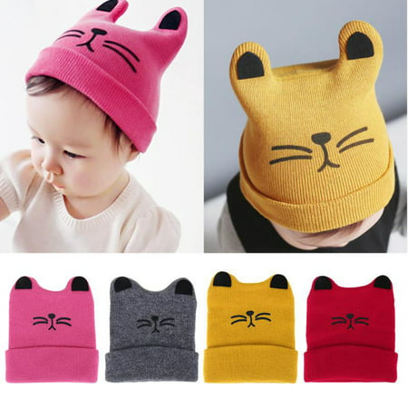 Winter Baby Toddler Kids Boy Girl Knitted Cat Crochet Ear Beanie Warm Hat Cap