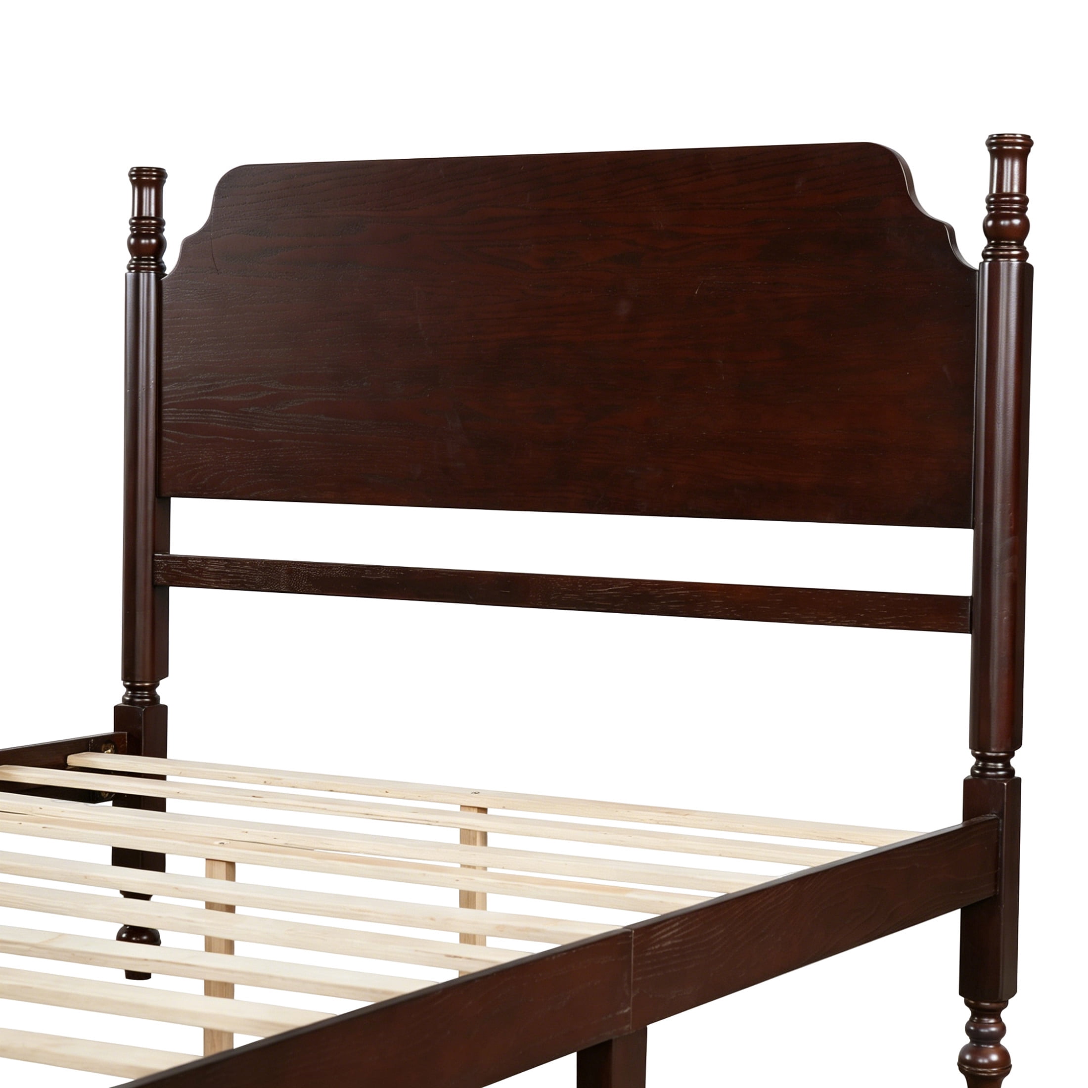 Noble House Full Spindle Platform Bed with Headboard, Traditional Wood Bed Frame, Dark Walnut