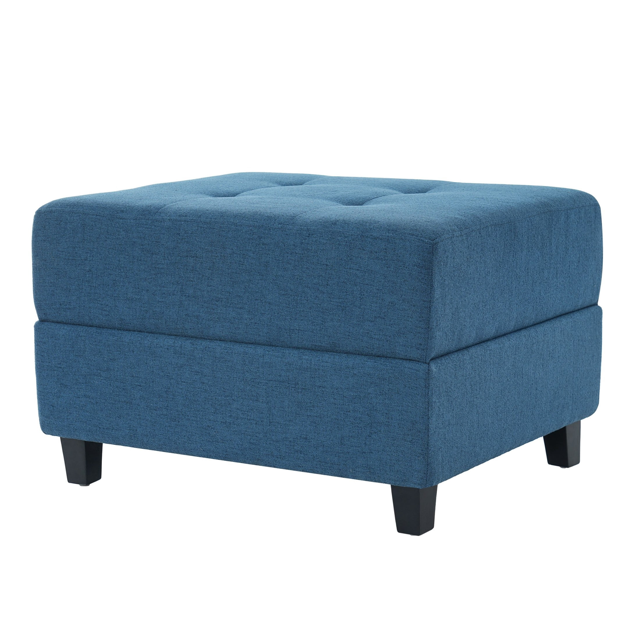 Christopher Knight Home 28.86" Tufted Ottoman, Fabric Upholstered Footrest with Wood Legs, Navy Blue