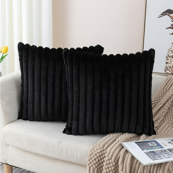 GYTY Faux Fur Plush Throw Pillow Covers Set Of 2 - Luxury Soft Fluffy Striped Decorative Pillow Covers For Sofa, Couch, Living Room