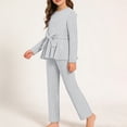 thumbnail image 2 of CPNG Girls Clothes Rib-Knit Outfit Ruffle Sleeve Shirt with Belt 3Pcs Straight Wide Leg Pant Set Teen Girls Fashionable Casual Dress Set(Grey,8-9 Years), 2 of 5