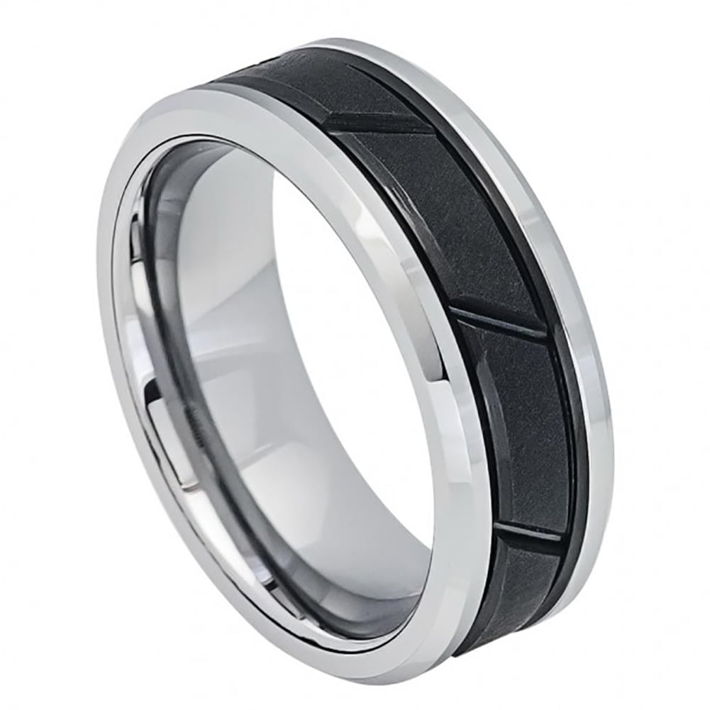 8mm Men's or Ladies Tungsten carbide High Polish Beveled edge wedding band ring 