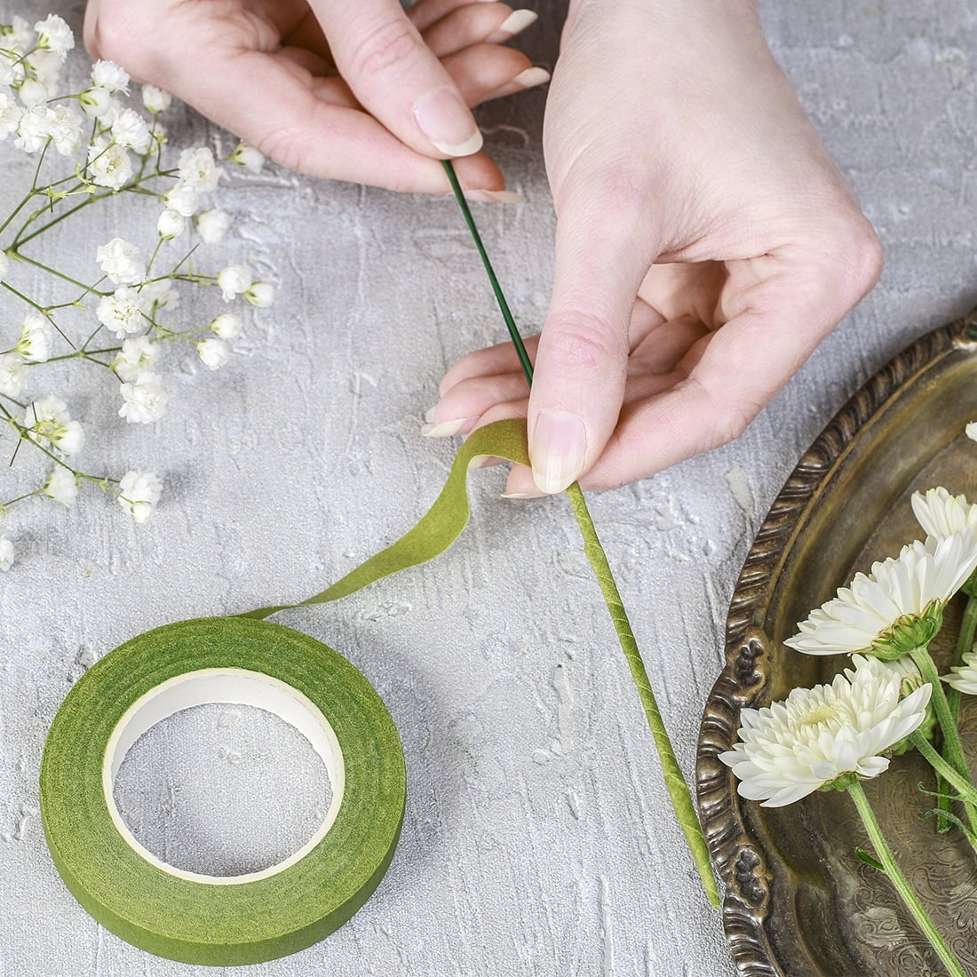 Uxcell 1/2 inch Width 30 yard Floral Adhesive Tape Light Green 4 Pack