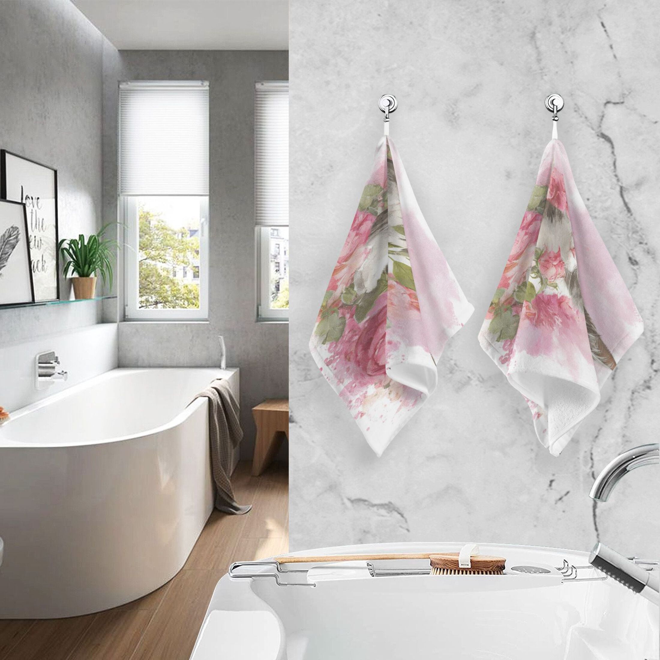 2 Pcs Hand Towels Sets A Gray-white Cat Cotton Towel Set Absorbent Face Towel for Bathroom Kitchen Shower Hotel Decor