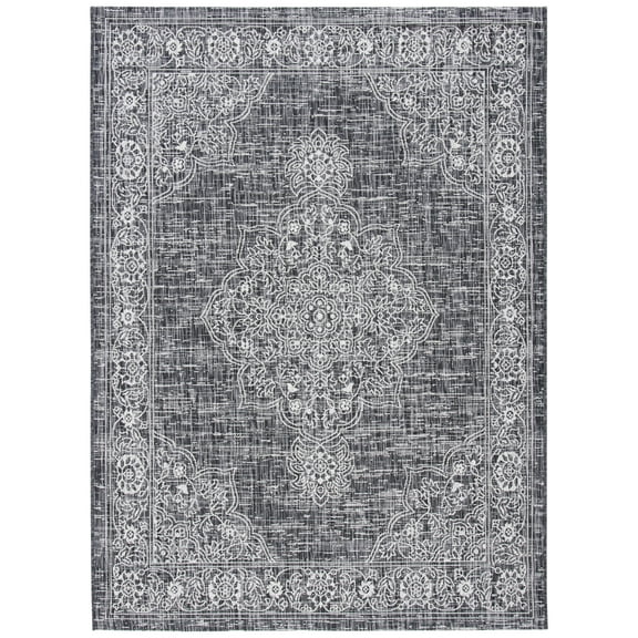 SAFAVIEH Courtyard Chao Medallion Indoor/Outdoor Area Rug, Grey/Black, 9' x 12'