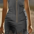 thumbnail image 6 of qucoqpe Women's Western Style Faux Suede Fringe Dress Sleeveless Lapel Zip Bodycon Tassels Hem Mini Bodycon Dresses, 6 of 8
