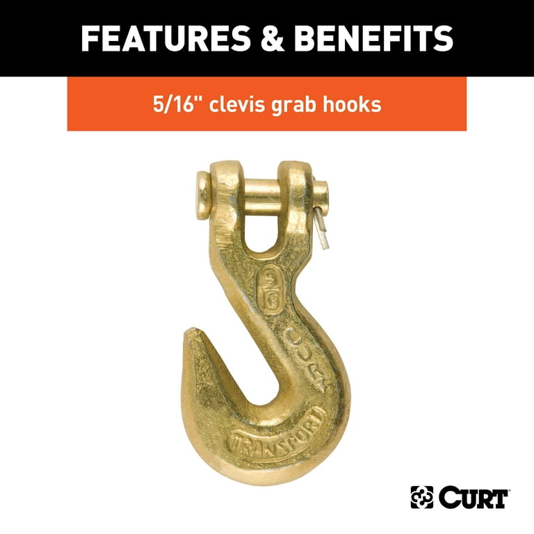 CURT 80305 14-Foot Transport Binder Chain, 5/16-Inch Clevis Hooks, 18,800  lbs Break Strength, Load Tie-Down, Trailer, Flatbed 