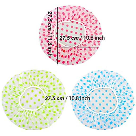 Virelaxpo 4-Pack Reusable Shower Caps, Elastic Waterproof Hair Cover for Bathing and Travel, Dot Design for Adult Use