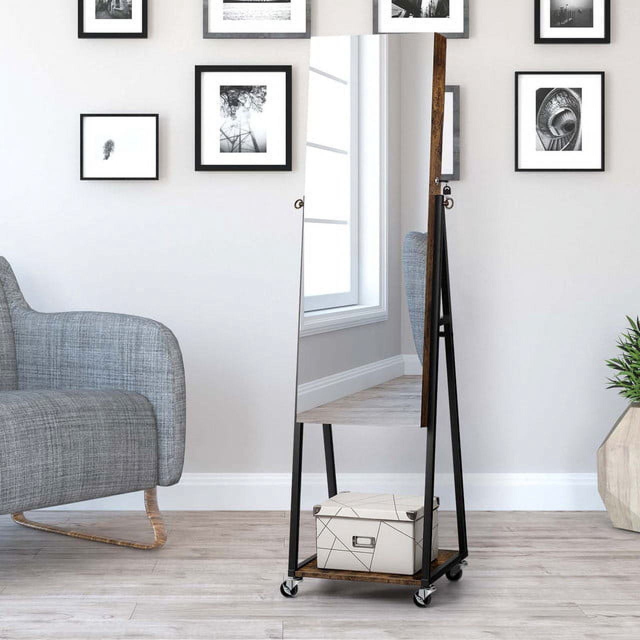 Oumilen Jewelry Armoire on Casters in Burnt Wood Brown for Adults