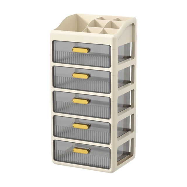 Organizador de escritorio con compartimentos y cajones. Almacenamiento cosmético moderno, ideal para Marrón cremoso de 5 niveles