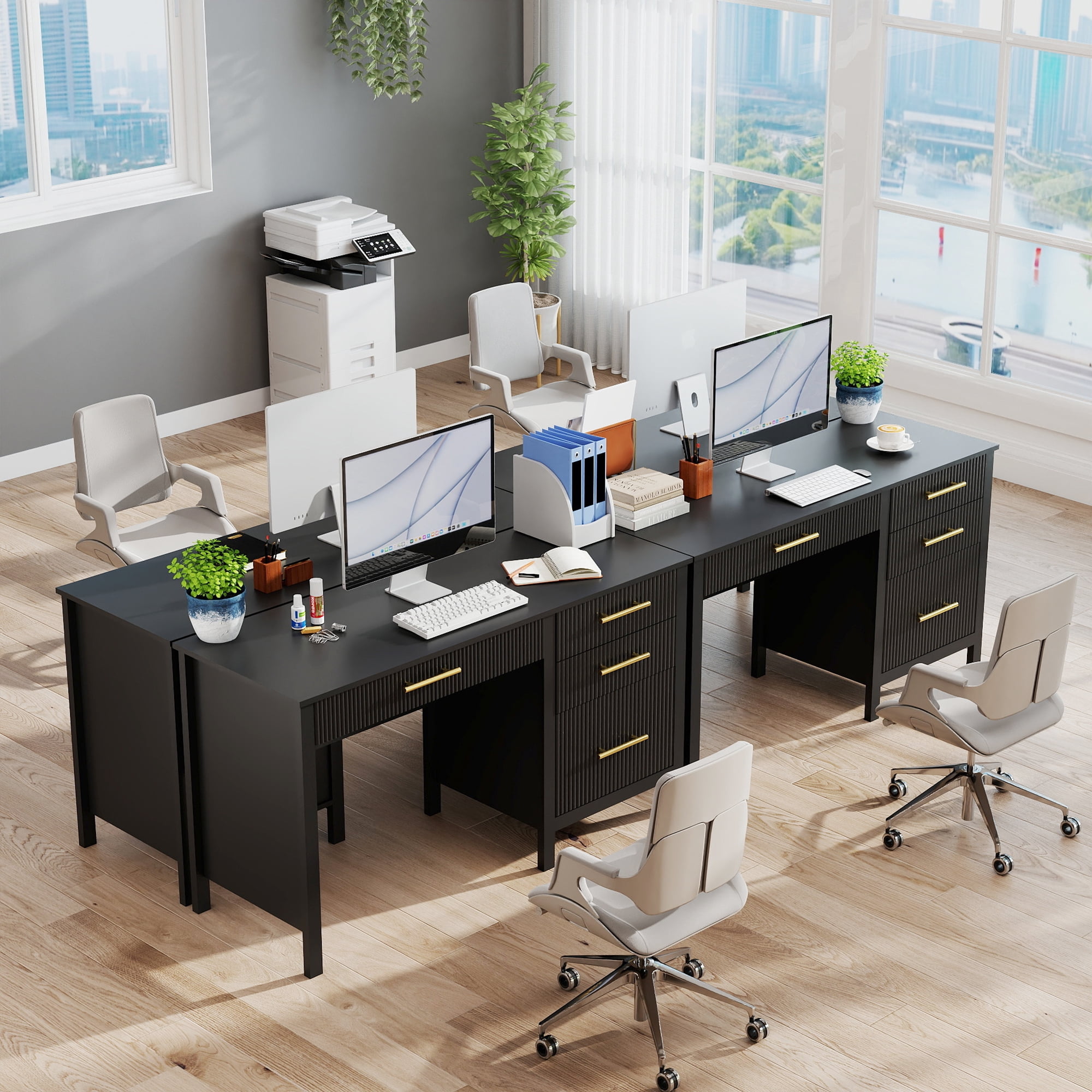 53.5" Executive Desk with Drawers, Home Office Desk with File Cabinet,Computer Desk Writing Workspace for Work Study