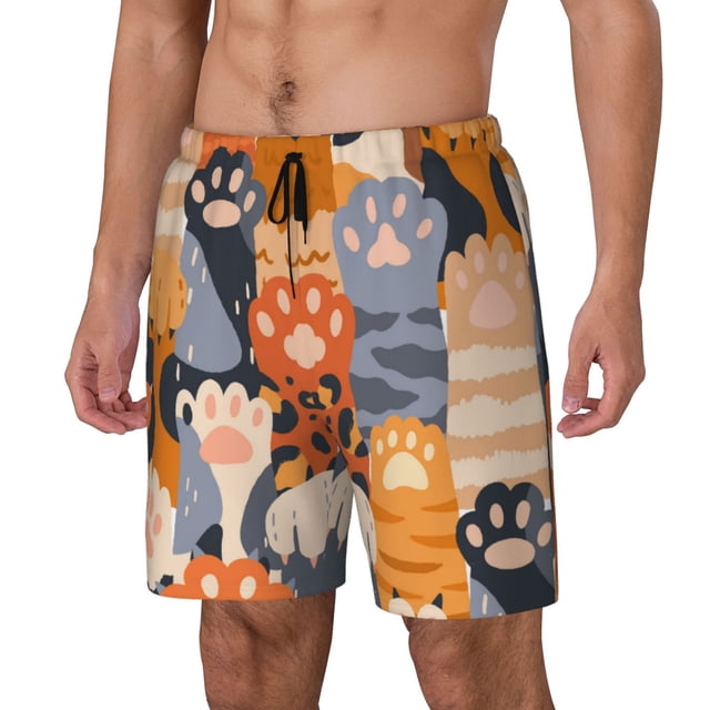 Fotbe Cute Cat Paw Traje de Baño para Hombre – Shorts de Natación de Secado Rápido con Forro y Bolsillos-XX-Large