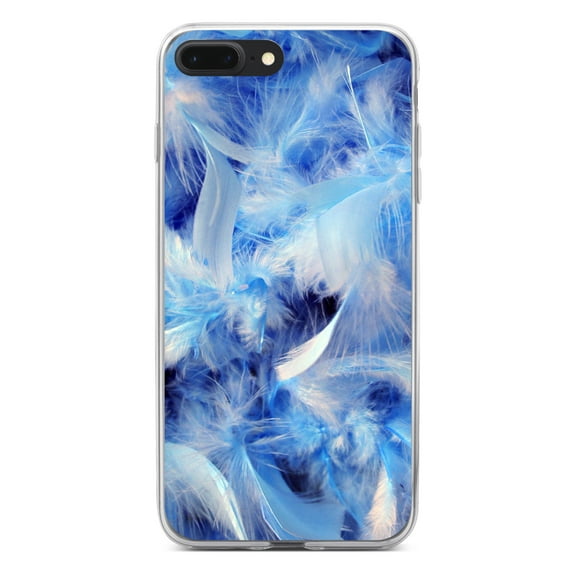 DistinctInk Clear Shockproof Hybrid Case for iPhone 7 PLUS / 8 PLUS (5.5" Screen) - TPU Bumper, Acrylic Back, Tempered Glass Screen Protector - Blue Feathers