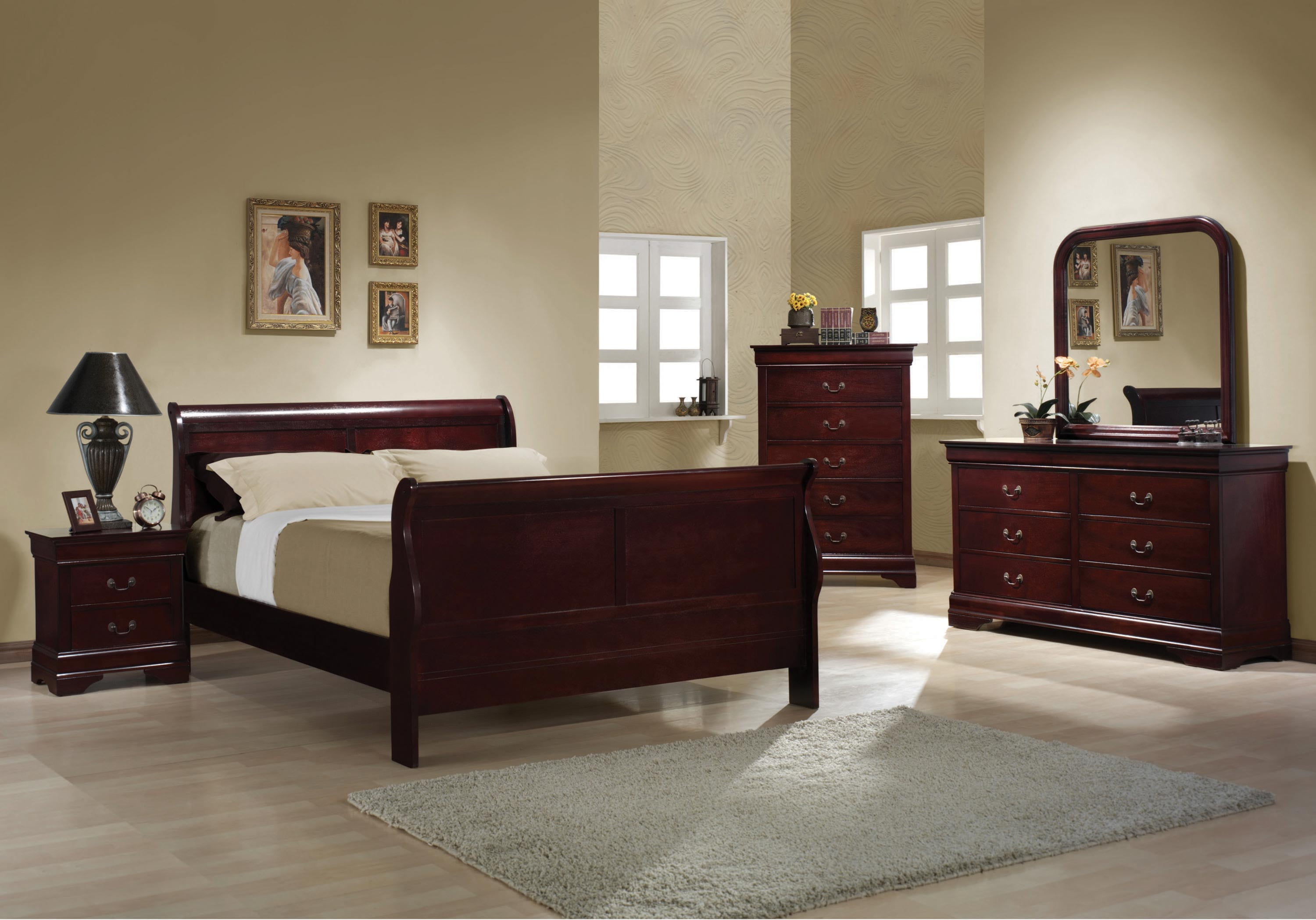 5Pc Queen Bedroom Set in Cherry Wood Finish
