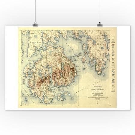 Acadia National Park, Maine - (1931) - Topographic Panoramic Map (9x12 Art Print, Wall Decor Travel (Best Topographic Map App)