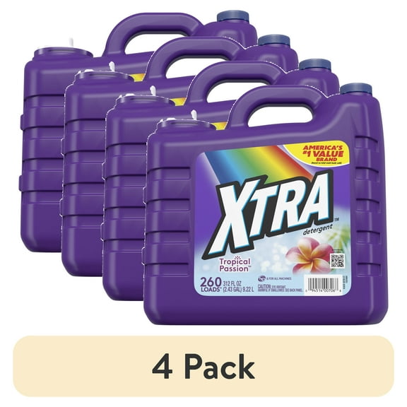 (4 pack) Xtra Tropical Passion, 260 Loads Liquid Laundry Detergent, 312 fl oz