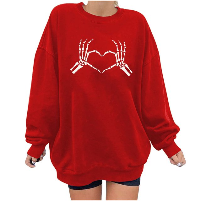 Blusa informal de moda con cuello redondo y manga larga para mujer con estampado de Halloween Pompotops FGAJ9320