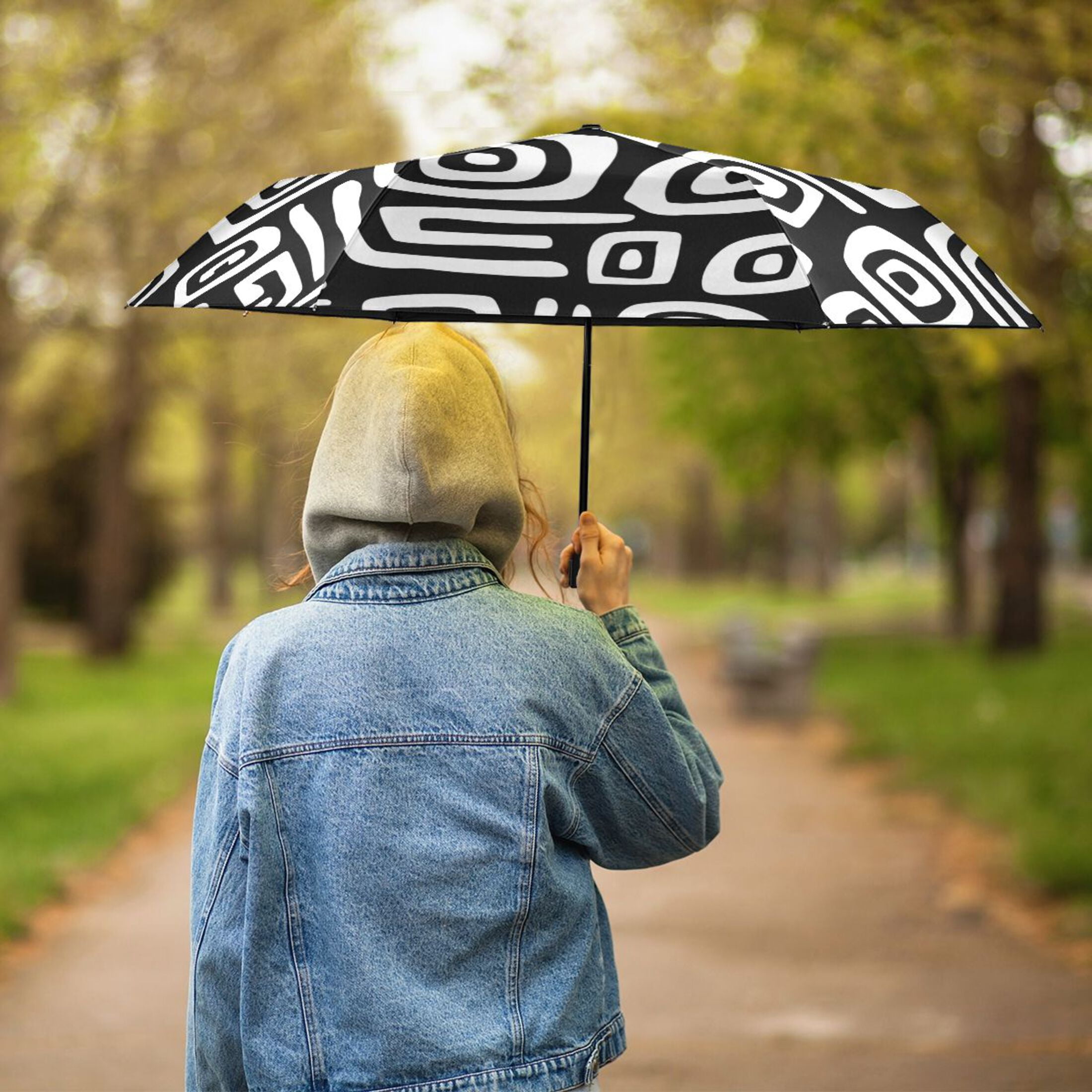 ALAZA Funny Stripes Pattern UPF 50+ Compact Folding Umbrella for Rain Travel Umbrella Packable