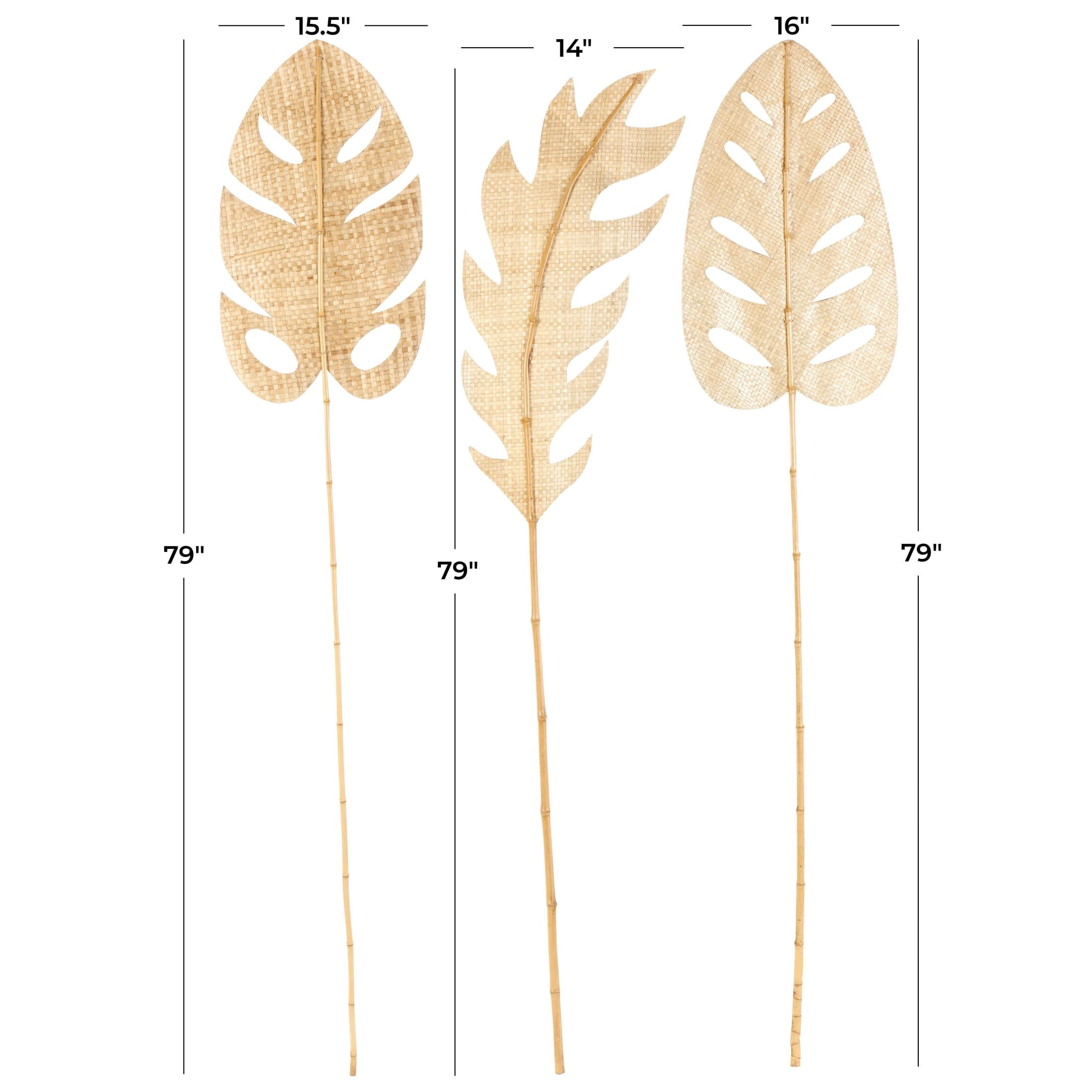 79" Palm Tree Handmade Tall Woven Leaf Stick Bamboo Wood Natural Foliage Branch Bouquet, by DecMode (3 Count)