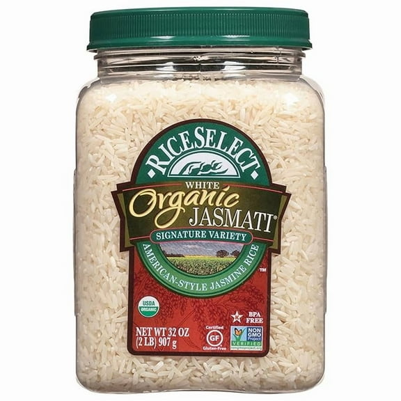 Pack of 1 RiceSelect Jasmati Organic Rice, Long-Grain Organic Jasmine Rice, Premium Gluten-Free Rice, Non-GMO, 32-Ounce