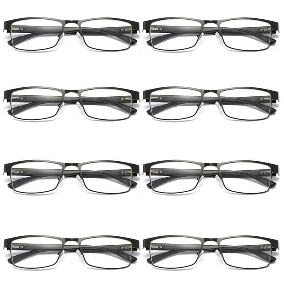 8 Pairs Mens Rectangular Blue Light Blocking Reading Glasses Spring Hinge Readers +0.75