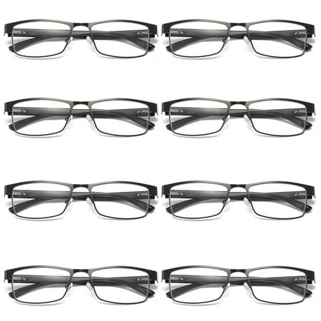 8 Pairs Mens Rectangular Blue Light Blocking Reading Glasses Spring Hinge Readers +2.50