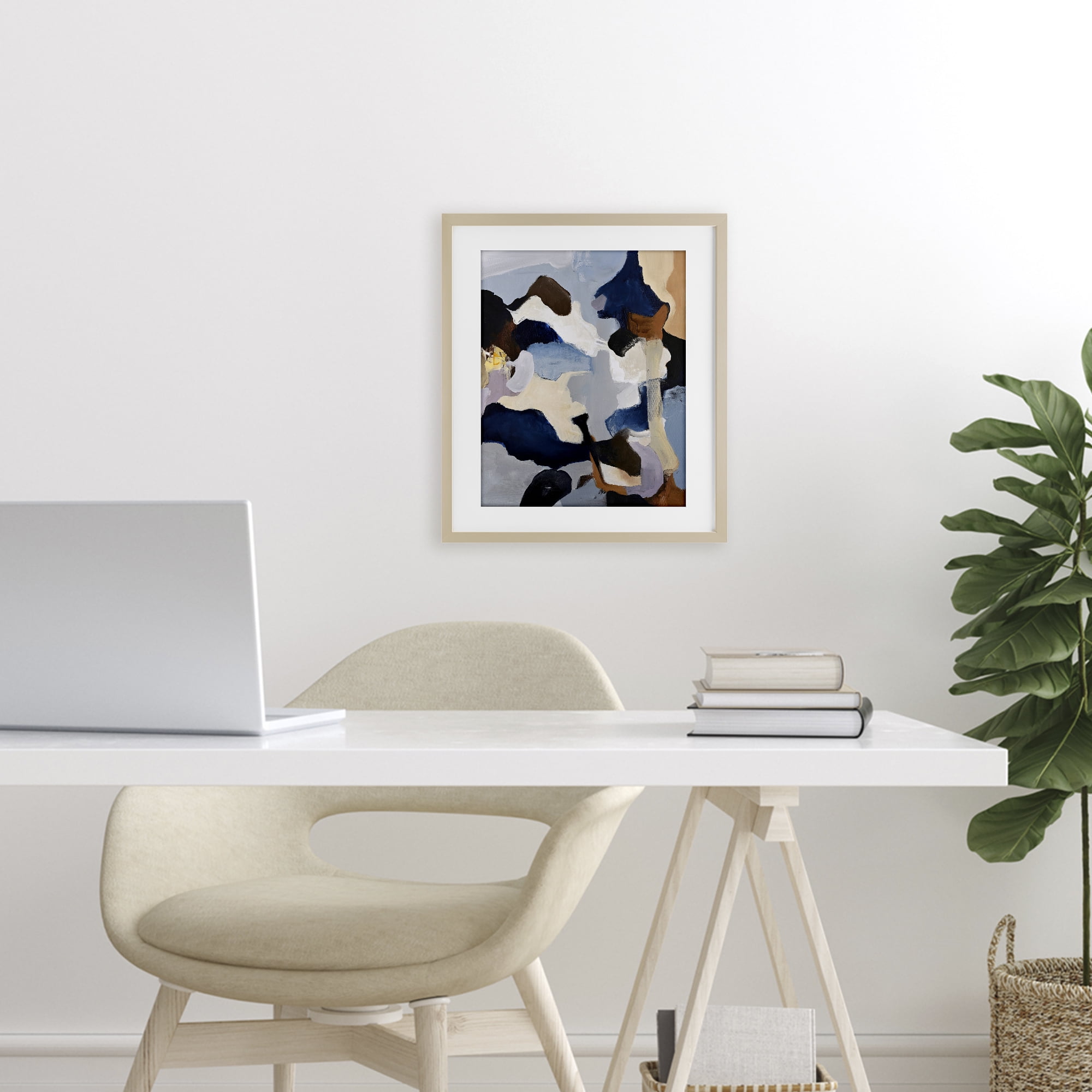 Cool Tones Composition Birch Framed Print Under Glass, design by Design Fabrikken