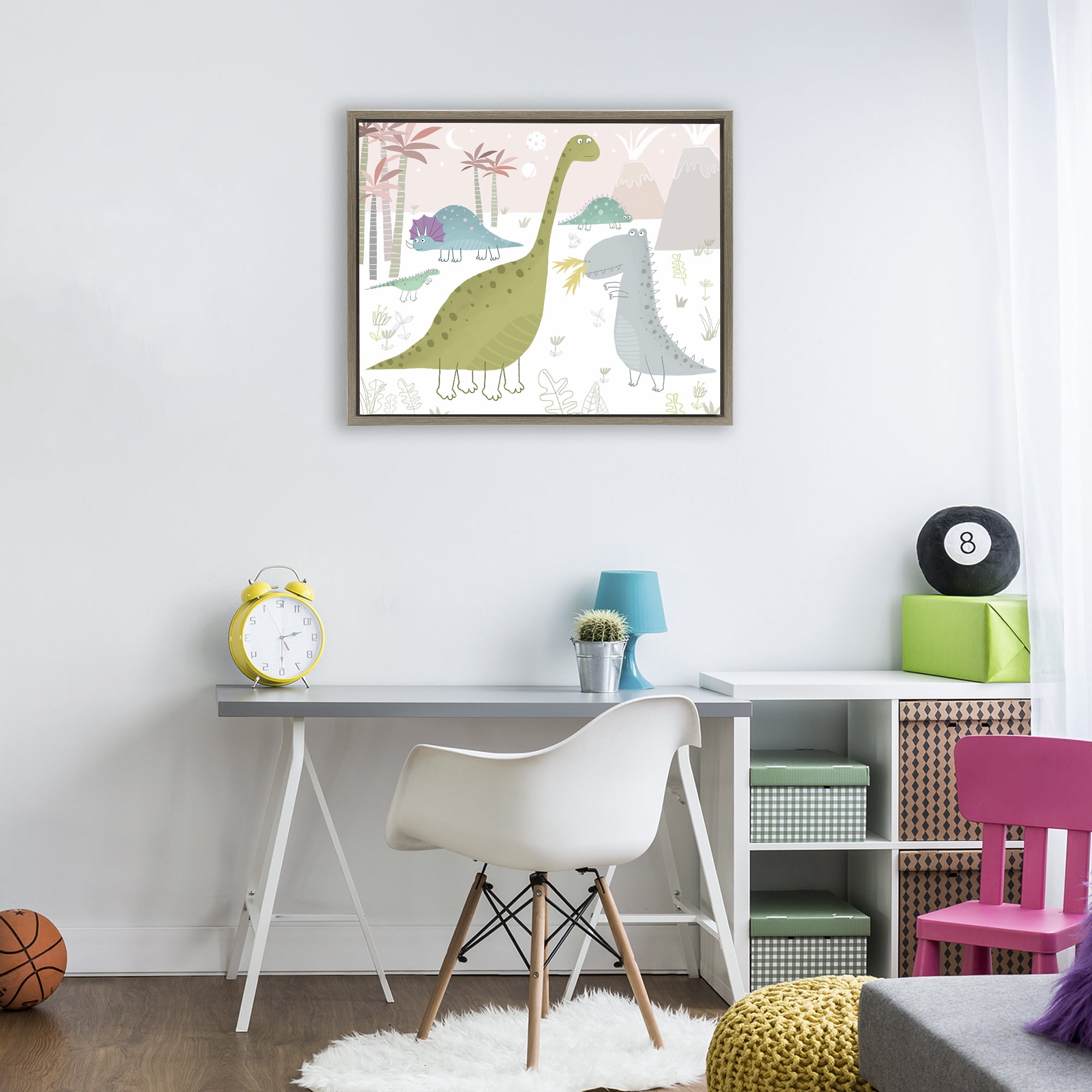 Stupell Industries Earthy Jurassic Dinosaurs Brown Framed Floater Canvas Wall Art, design by Carla Daly