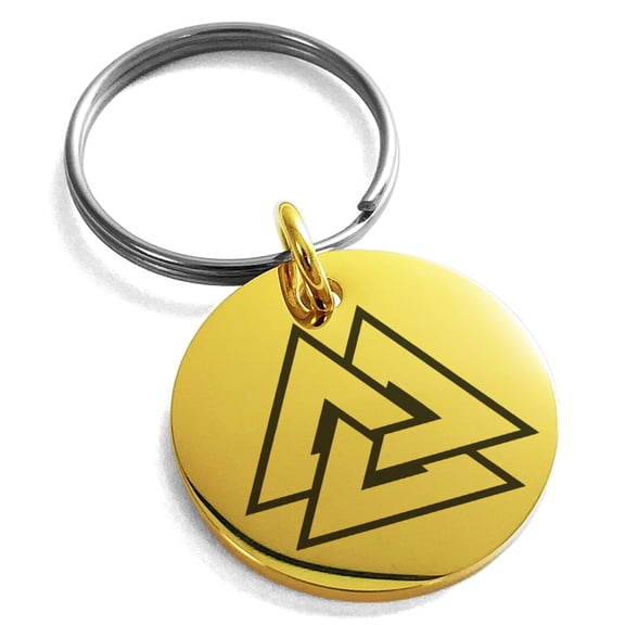 Stainless Steel Norse Valknut Viking Engraved Small Medallion Circle Charm Keychain Keyring