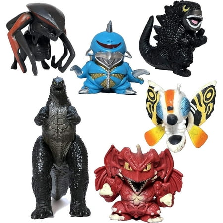 Set of 6 Godzill Toys Movable Joint Birthday 2020 Action Figures Destoroyah Gigan MUTO Mothra Chibi King of The Monsters Pack Plastic Mini Dinosaur Movie Playsets Cake Toppers Package