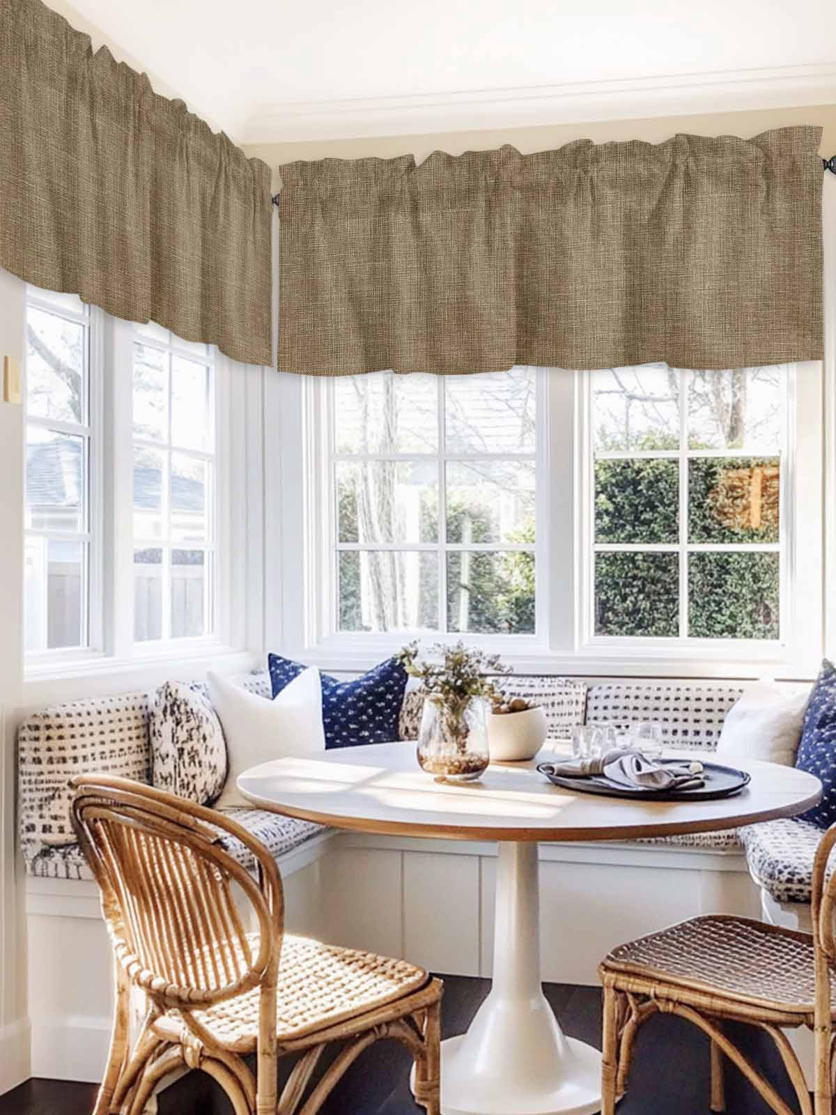 Brown Linen Window Valance, Farmhouse Pure Color 2 Pack Decorative Curtain for Small Windows, Light Filtering Valance with 3” Rod Pocket, 42"W x 12"L