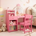 thumbnail image 2 of PIONEERWORKS Kids Vanity Set Princess Vanity Table & Chair Set with Lighted Mirror, 2 in 1 Princess Vanity Set with Open Bookshelf, Storage Cabinet & Shelves, 2 of 7
