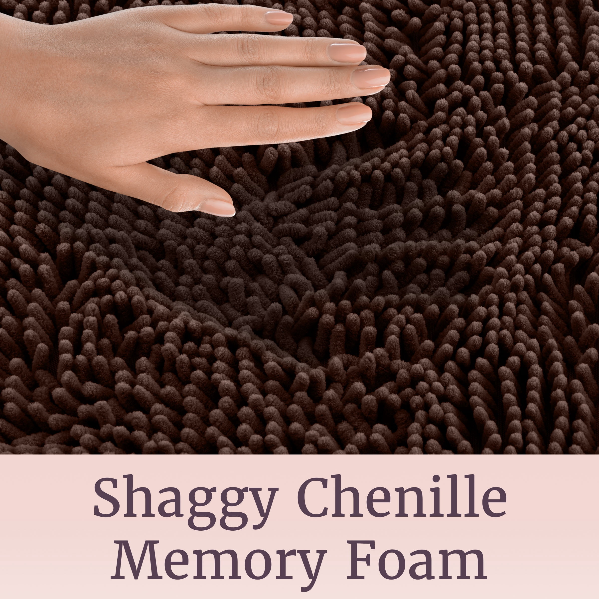 Lavish Home 58x24 Memory Foam Bath Mat with Plush Chenille Shag (Chocolate)