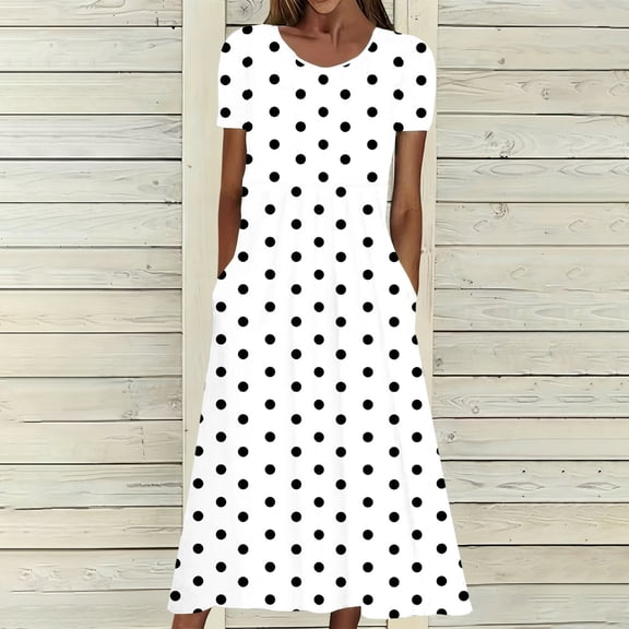 Wowcloth Women's Dress, Comfortable V-neck with Stretchy Fabric and Random Polka Dots, Casual Short Sleeve for Daily Wear