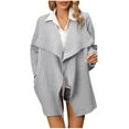 thumbnail image 2 of Cardigan Sweaters for Women Wide Lapel Open Front Coat Solid Color Long Jacket Fall Knitted Top with Pockets (Gray M), 2 of 2