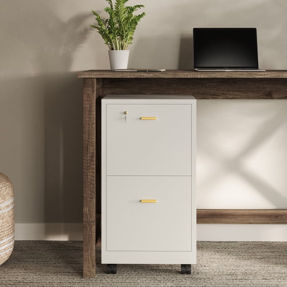Lavish Home 2 Drawer File Cabinet - Rolling Filing Cabinet with Lock, White