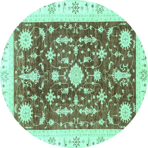 Ahgly Company Indoor Round Abstract Turquoise Blue Modern Area Rugs, 5' Round