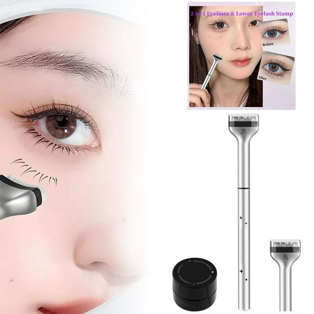 GlamEssence Lower Eyelash Stamp 2 In 1 Artifact Set With Independent Liquid Pencil Reusable Eyelash Stamp Tool Lower Eyelash Pencil For Natural Makeup 2ml