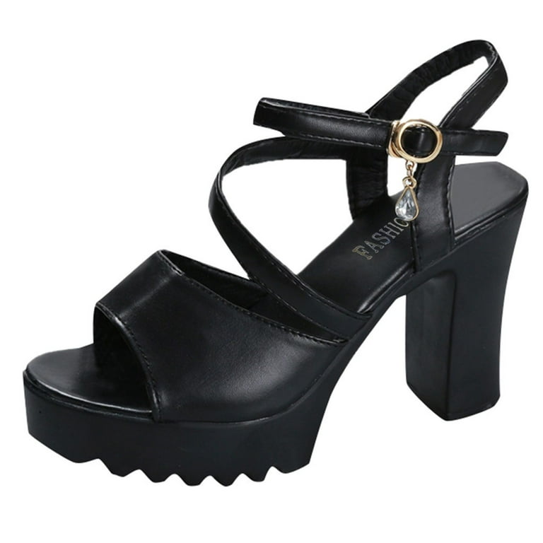 Miluxas Women's 4 Inch Platform Chunky Heel Strappy Ankle