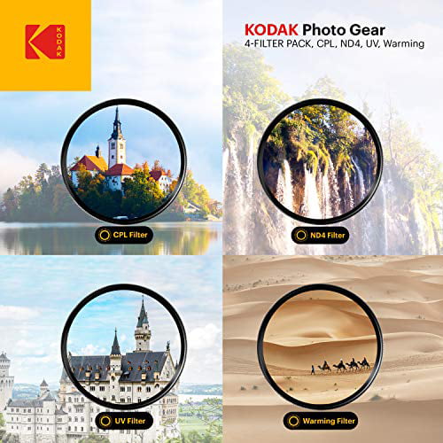 KODAK 72mm Filter Set UV Slim CPL Absorb Atmospheric Haze Reduce Glare Prevent Overexposure Correct Color Add Warmth Multi-Coated Glass & Mini Guide & Creative Effects ND4 & Warming Filters
