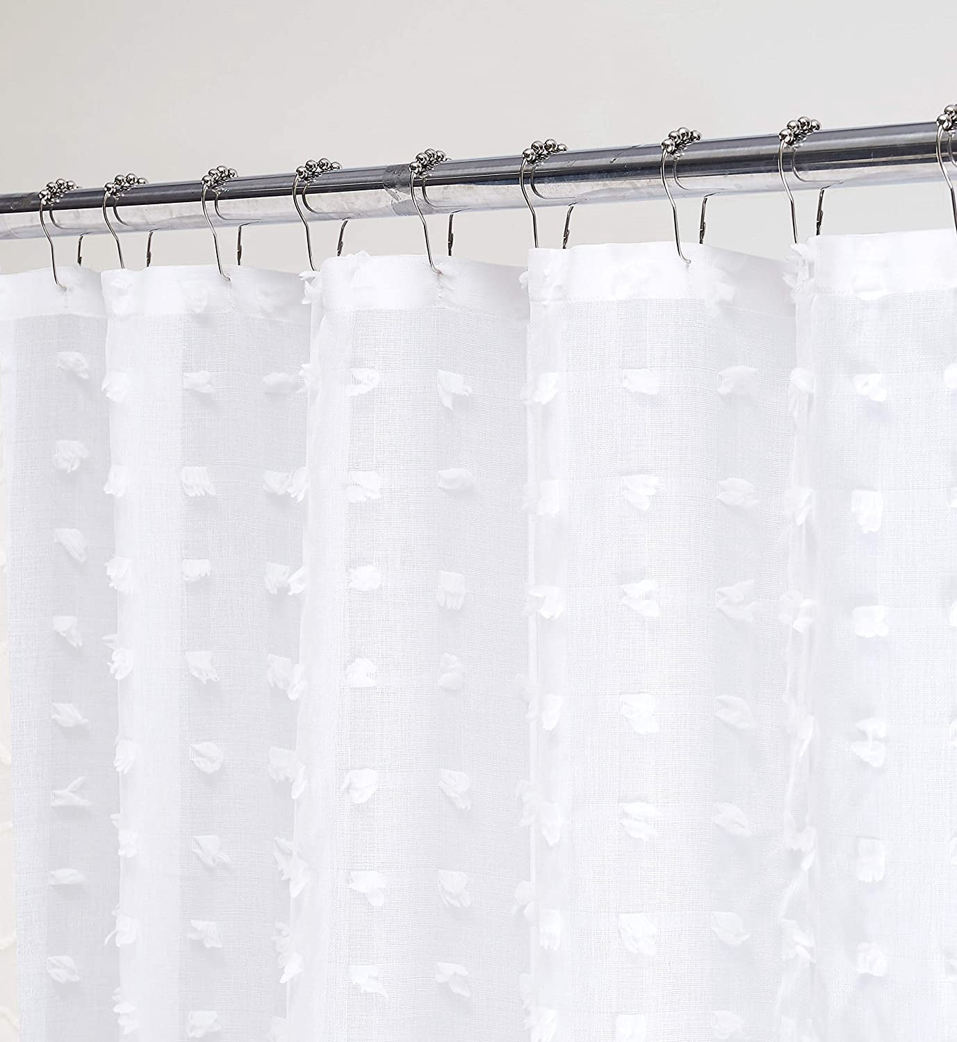 Dainty Home Cut Modern Flower 3D Linen-Look Fabric Shower Curtain, 70 inch x 72 inch, Textured Solid White
