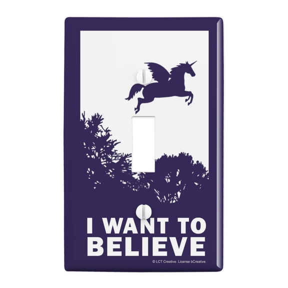 I Want to Believe Unicorn UFO Funny Humor Plastic Wall Decor Toggle Light Switch Plate Cover