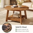 thumbnail image 4 of Fnova 31.5 Inch Solid Wood 2-Tier Round Coffee Table with Storage Shelf, Farmhouse Center Table, Accent Cocktail Table for Living Room, Home Office, Brown, 4 of 15