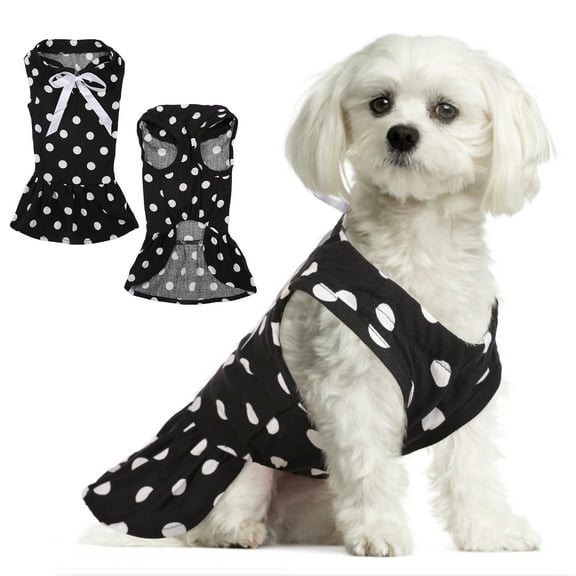 QBLEEV Pet Cute Dress Black polka dot skirt for Puppy Dog and Kitten Cat Spring and Summer for Party Holiday Casual clothing