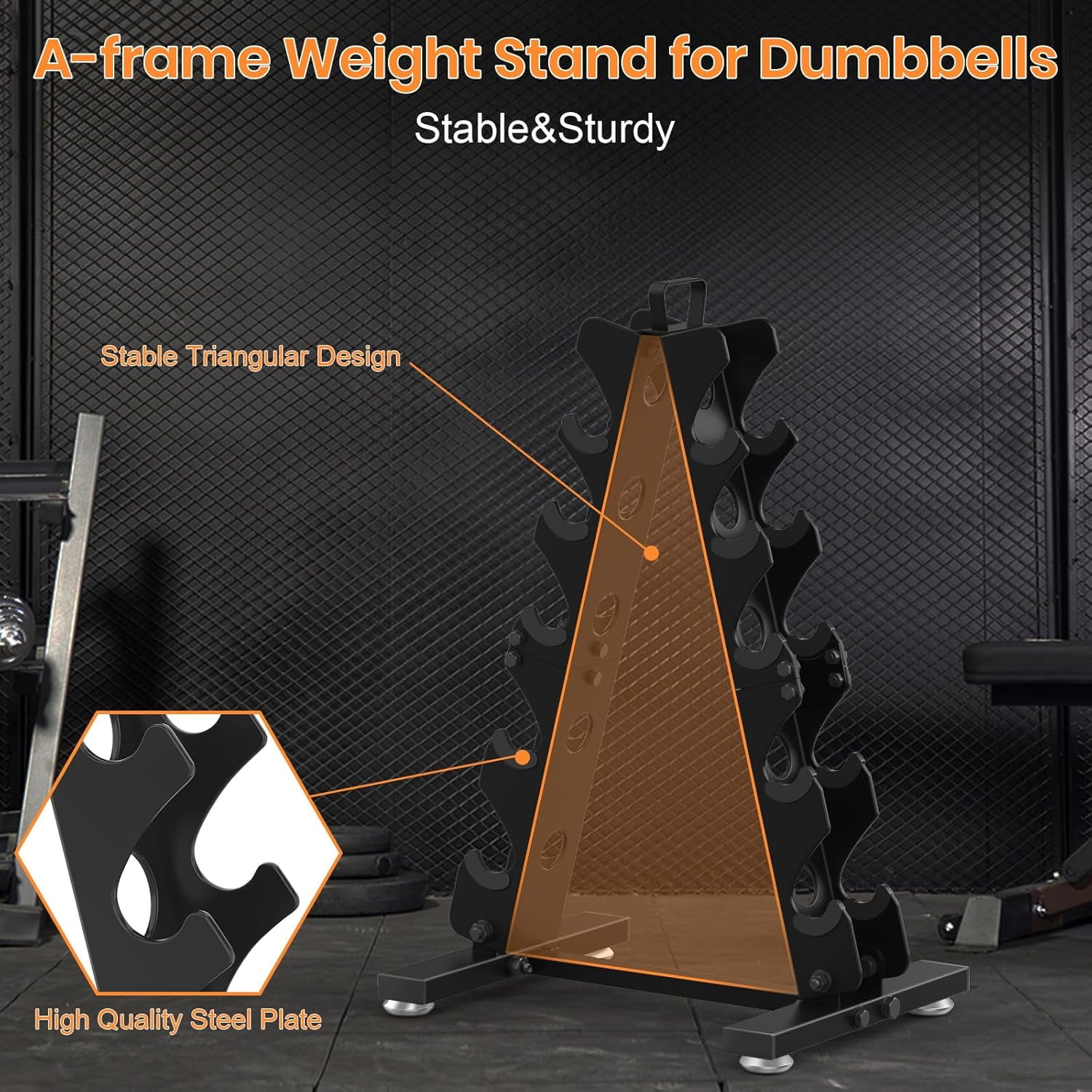 A-Frame Dumbbell Storage Rack Stand Holder for Home Gym with Handle
