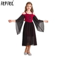 thumbnail image 2 of Disfraz de Halloween para niñas, disfraz de Cosplay victoriano, renacimiento Medieval, hombros descubiertos, manga de mariposa, vestido fluido con cordones en la parte delantera, 2 of 5