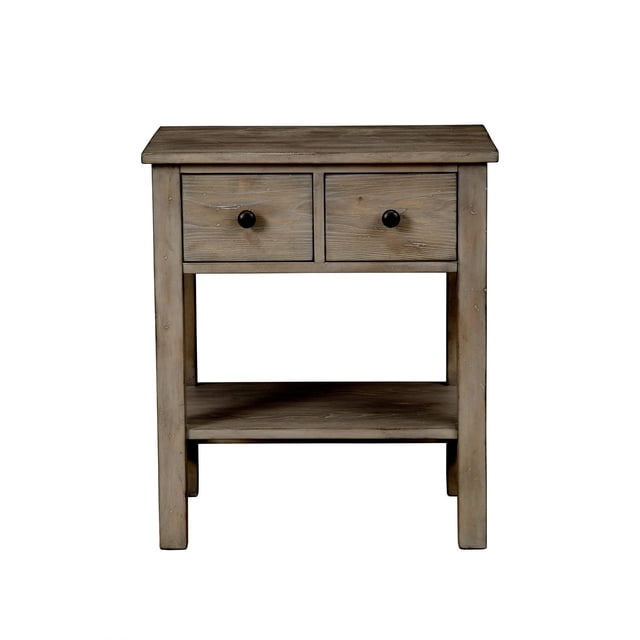 Pemberly Row Table de Chevet Moderne en Bois avec 2 Tiroirs en Gris Naturel